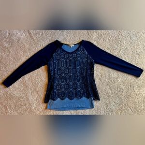 Democracy Navy Lace Long Sleeve Shirt